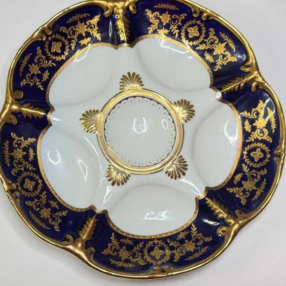 Antique Limoges Cobalt & Gold Oyster Plate with Raised Gilt, 9.5 c.1890